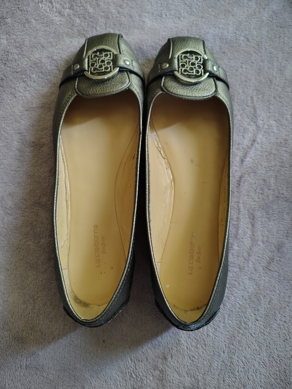 Liz Claiborne Metallic Pewter Buckle Ballet Flats